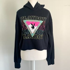 Playboy '80s Bunny Rainbow Hoodie by Pacsun in Black Size M Cropped Sweatshirt